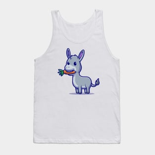 Cute Donkey Eating Carrot Cartoon Vector Icon Illustration Tank Top